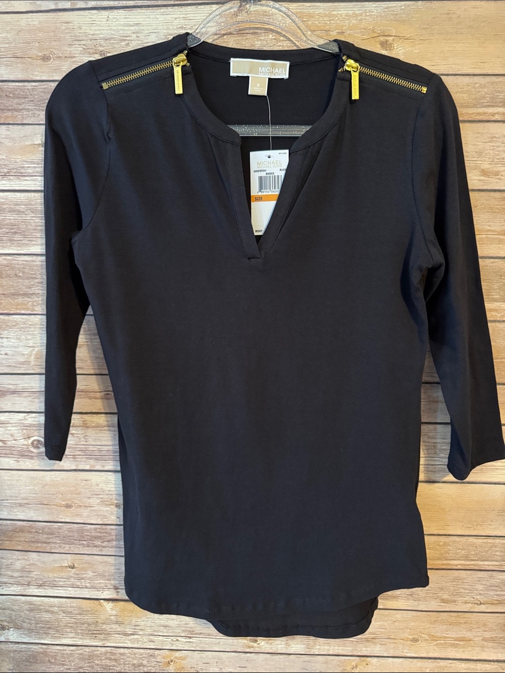 MICHAEL Michael Kors Black Top with Gold Shoulder Zips